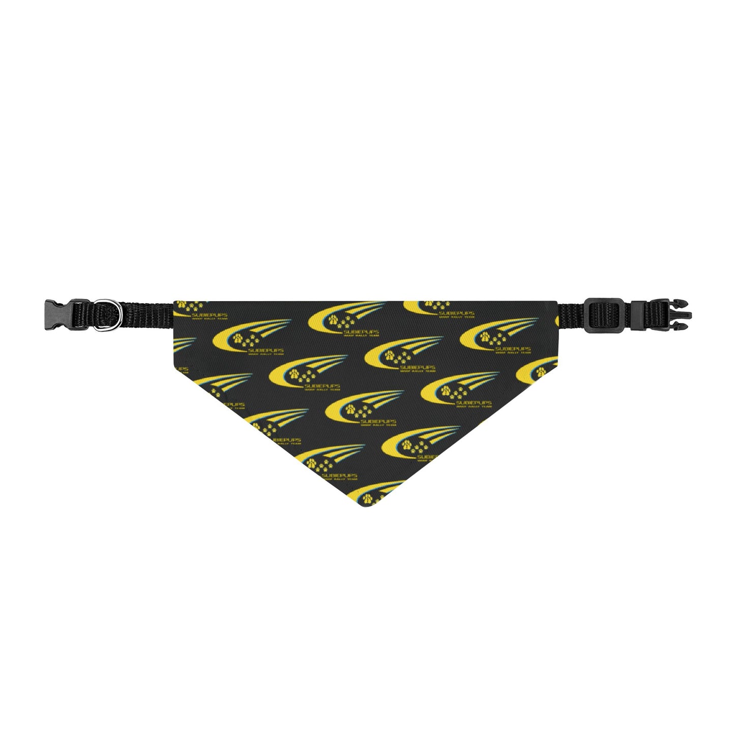 Clip-On Pet Bandana — Yellow & Black Racing Paw Print Pattern