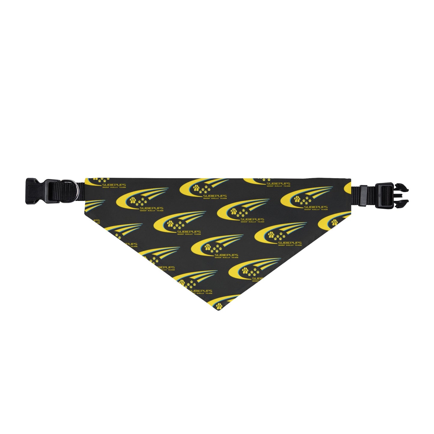 Clip-On Pet Bandana — Yellow & Black Racing Paw Print Pattern