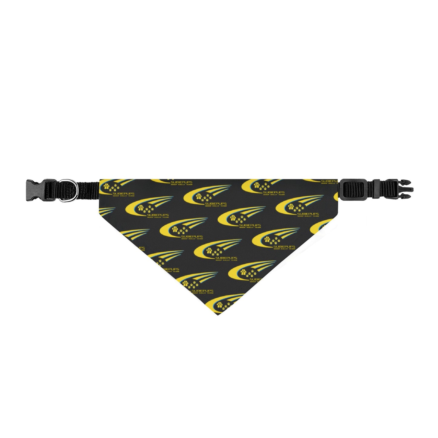 Clip-On Pet Bandana — Yellow & Black Racing Paw Print Pattern